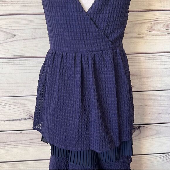 Anthropologie Ric Rac Navy Blue Tiered Layered V Neck Dress - Picture 6 of 9
